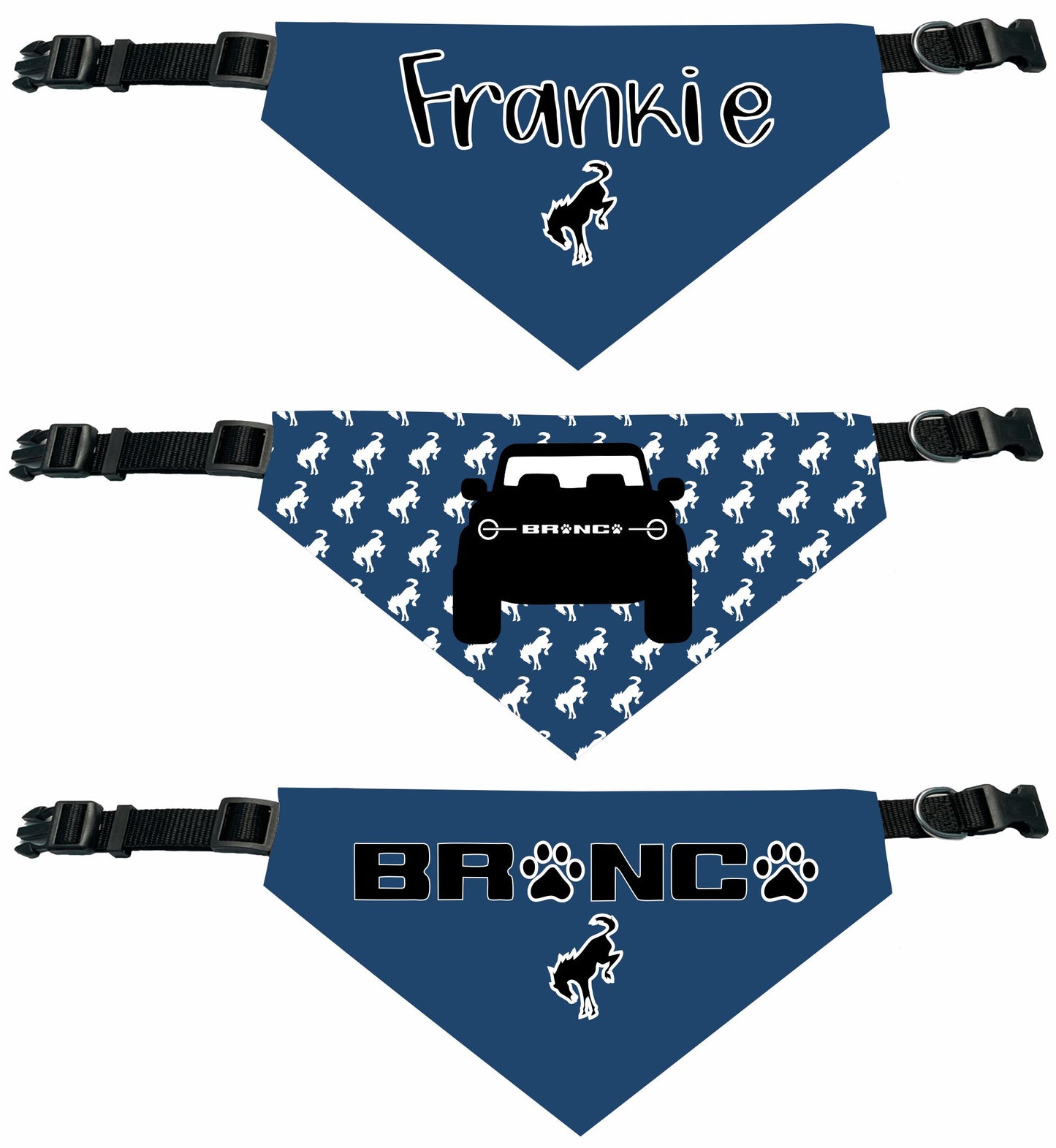 Bronco Personalized Reversable Dog Bandana (Gray and Blue Colors)