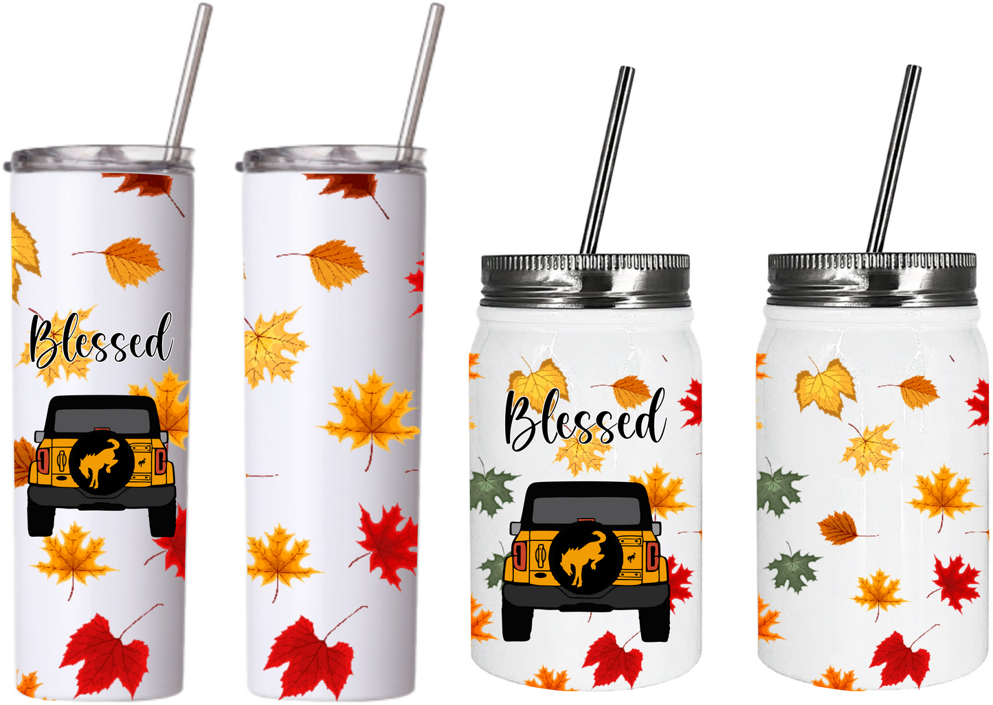 Bronco Blessed Fall Tumbler and Mason Jar
