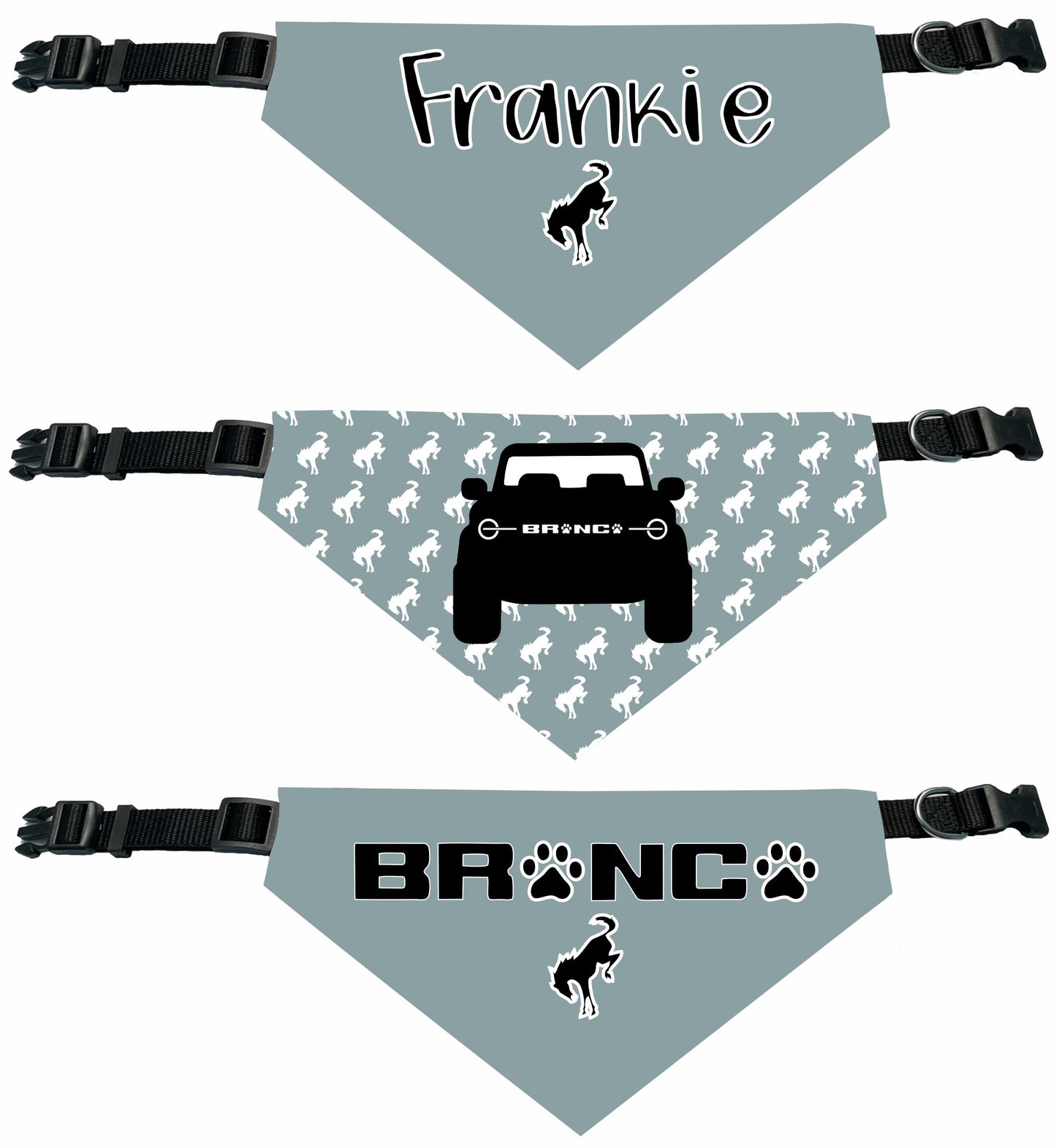 Bronco Personalized Reversable Dog Bandana (Gray and Blue Colors)