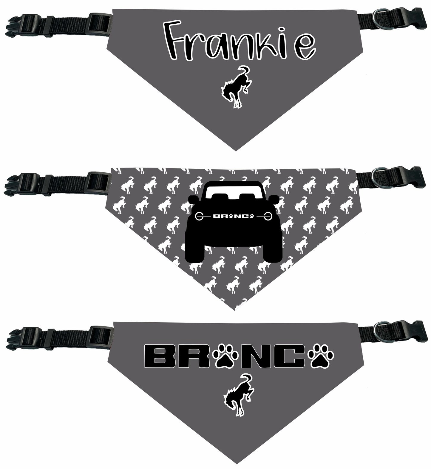 Bronco Personalized Reversable Dog Bandana (Gray and Blue Colors)
