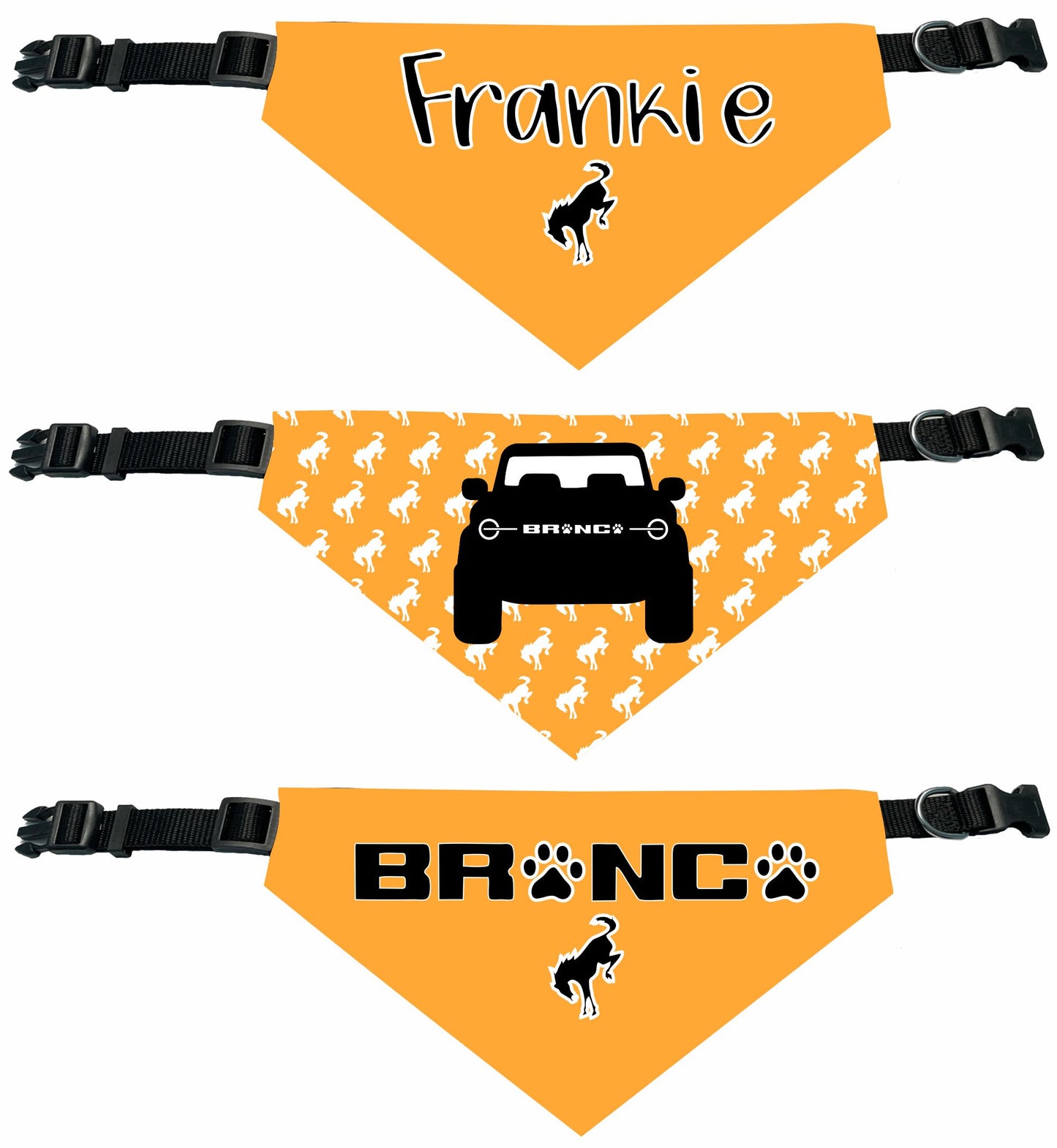 Bronco Personalized Reversable Dog Bandana (Red, Yellow and Green)