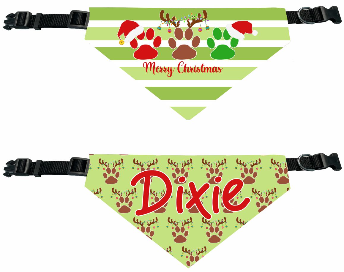 Personalized Merry Christmas Dog Paw Reindeer Dog Bandana