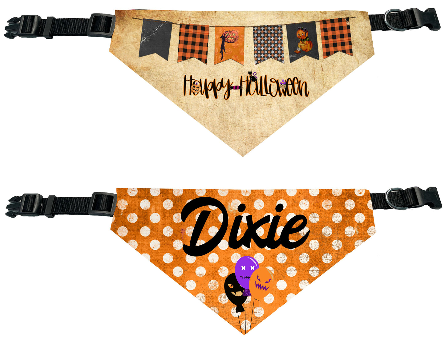 Personalized Antique Orange Halloween Bandana with collar