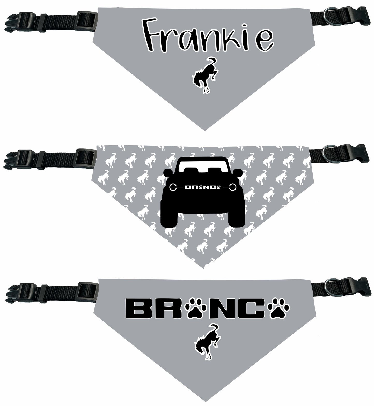 Bronco Personalized Reversable Dog Bandana (Gray and Blue Colors)