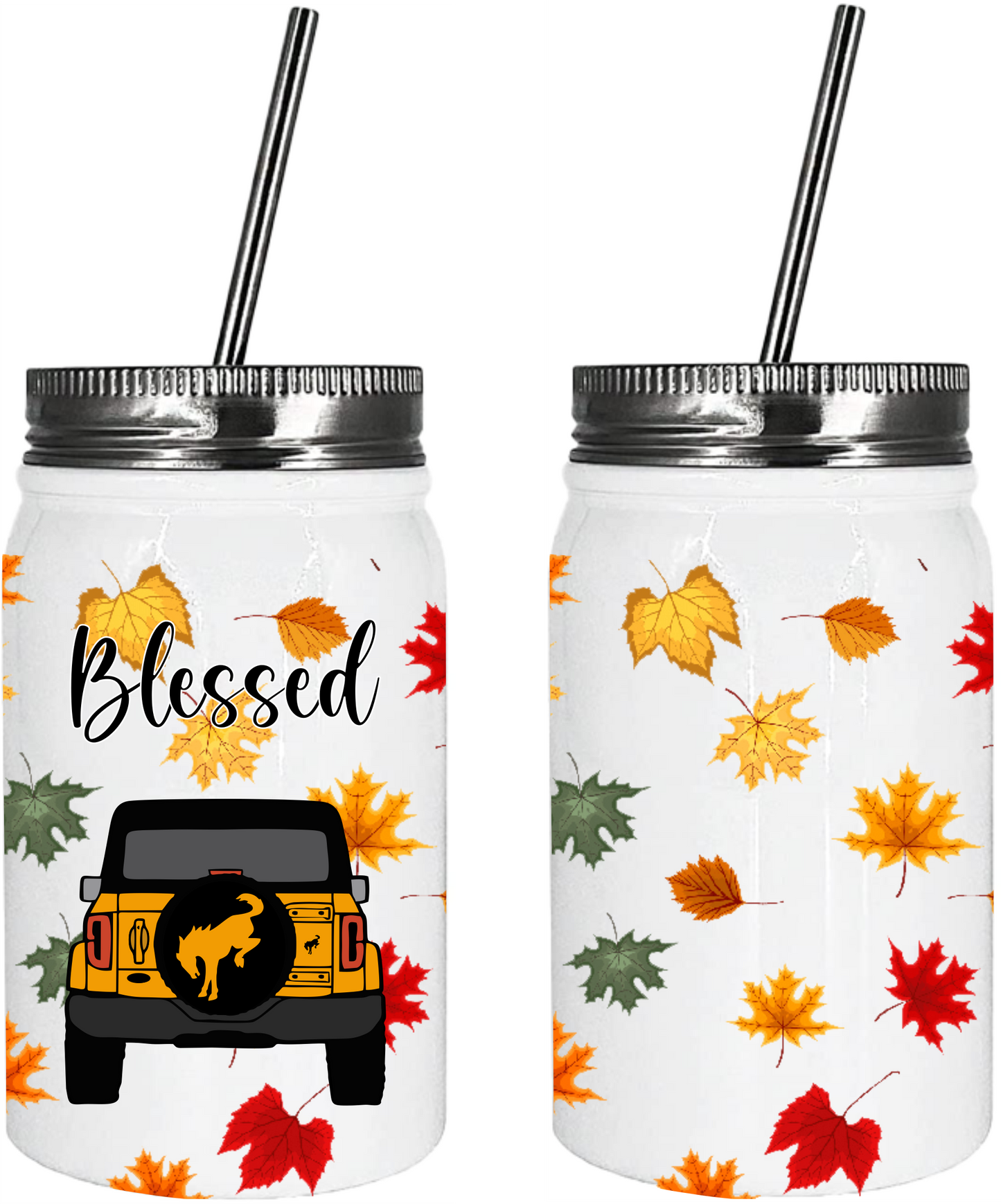Bronco Blessed Fall Tumbler and Mason Jar