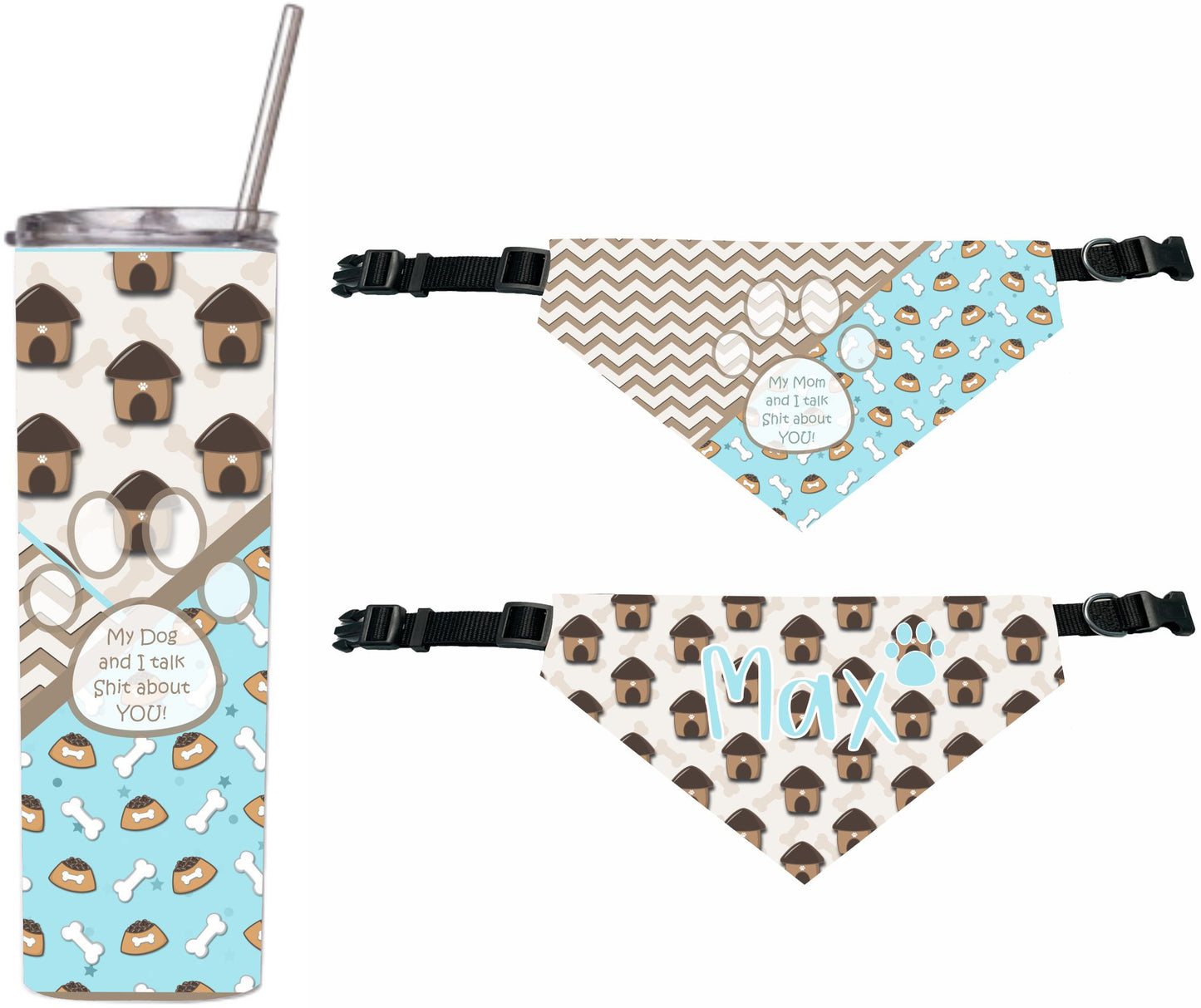 Matching Personalized Set Talk Shit about You Tumbler and Dog Bandana Blue