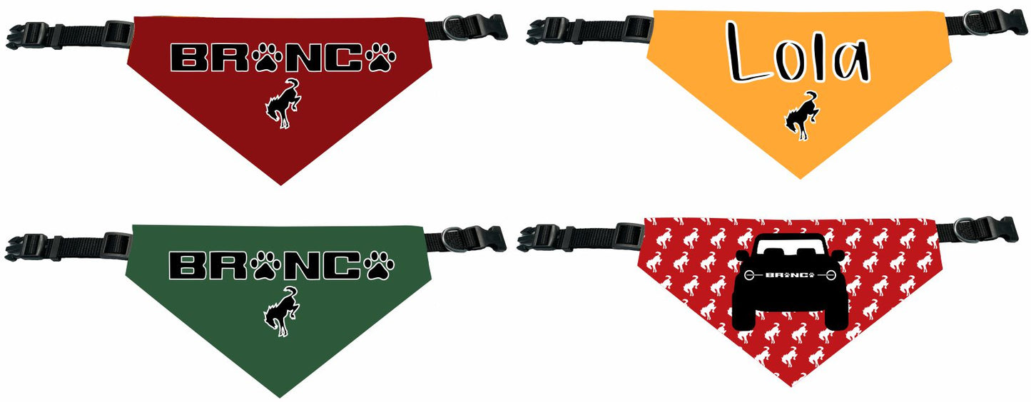 Bronco Personalized Reversable Dog Bandana (Red, Yellow and Green)