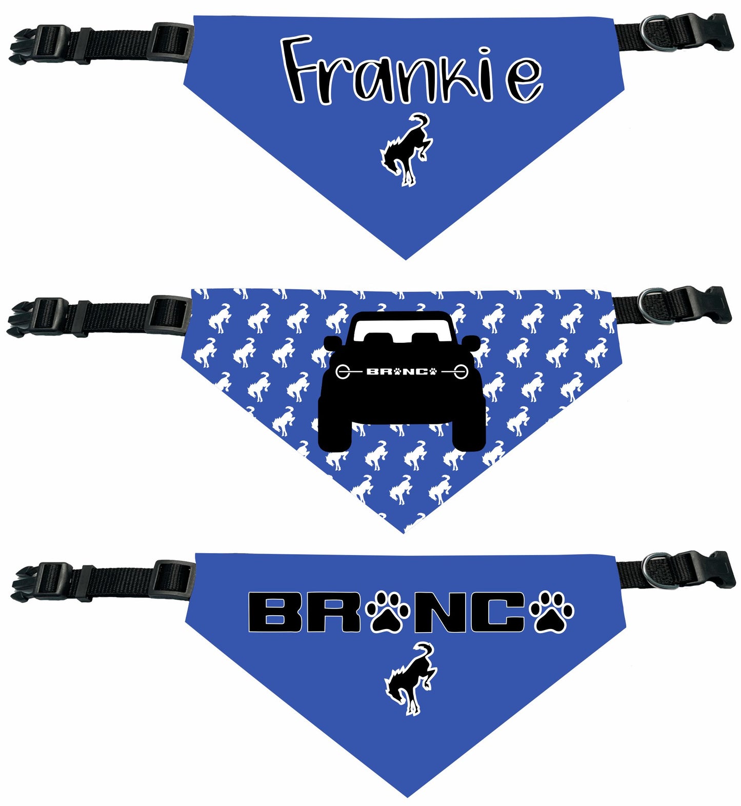 Bronco Personalized Reversable Dog Bandana (Gray and Blue Colors)