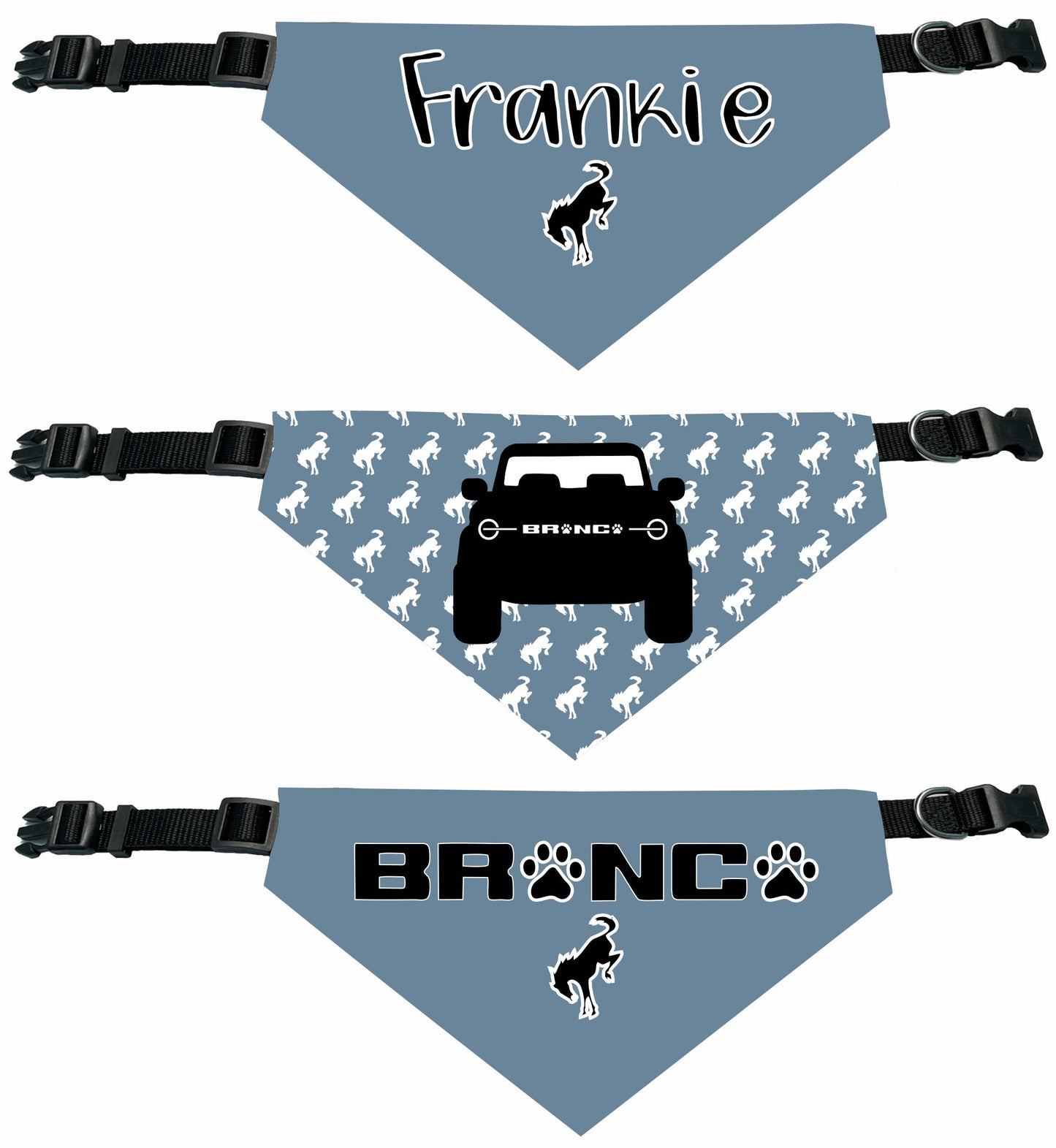 Bronco Personalized Reversable Dog Bandana (Gray and Blue Colors)