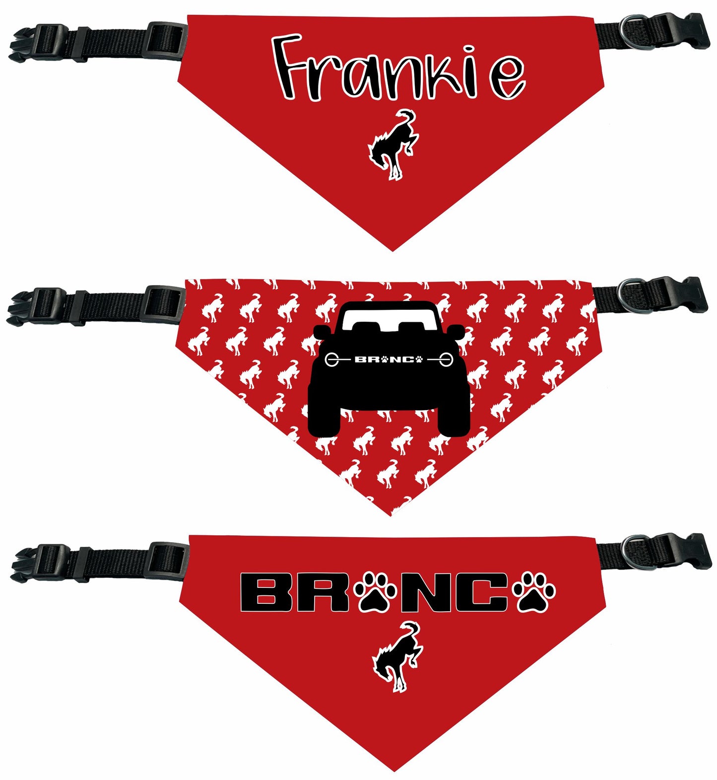 Bronco Personalized Reversable Dog Bandana (Red, Yellow and Green)