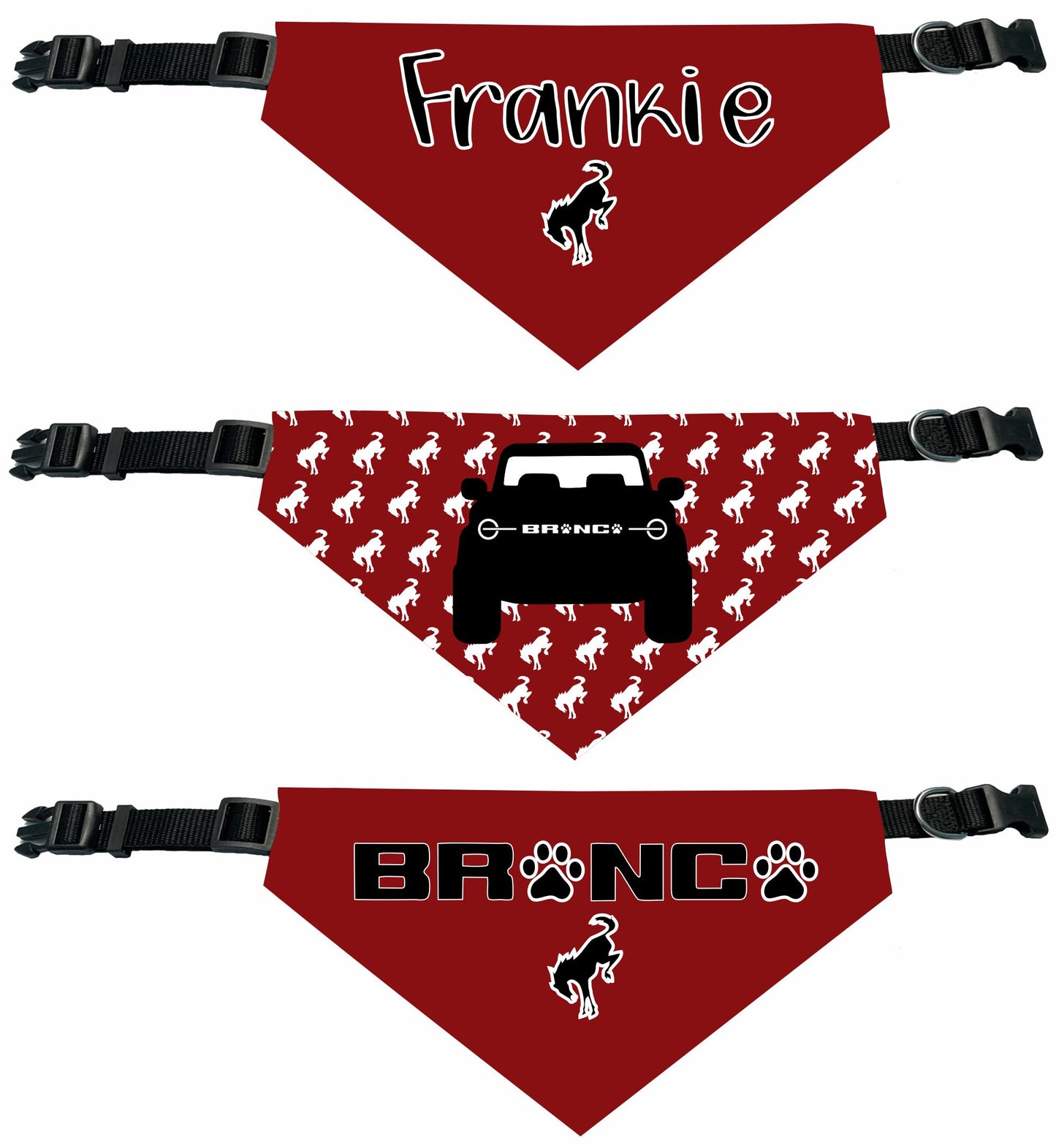 Bronco Personalized Reversable Dog Bandana (Red, Yellow and Green)